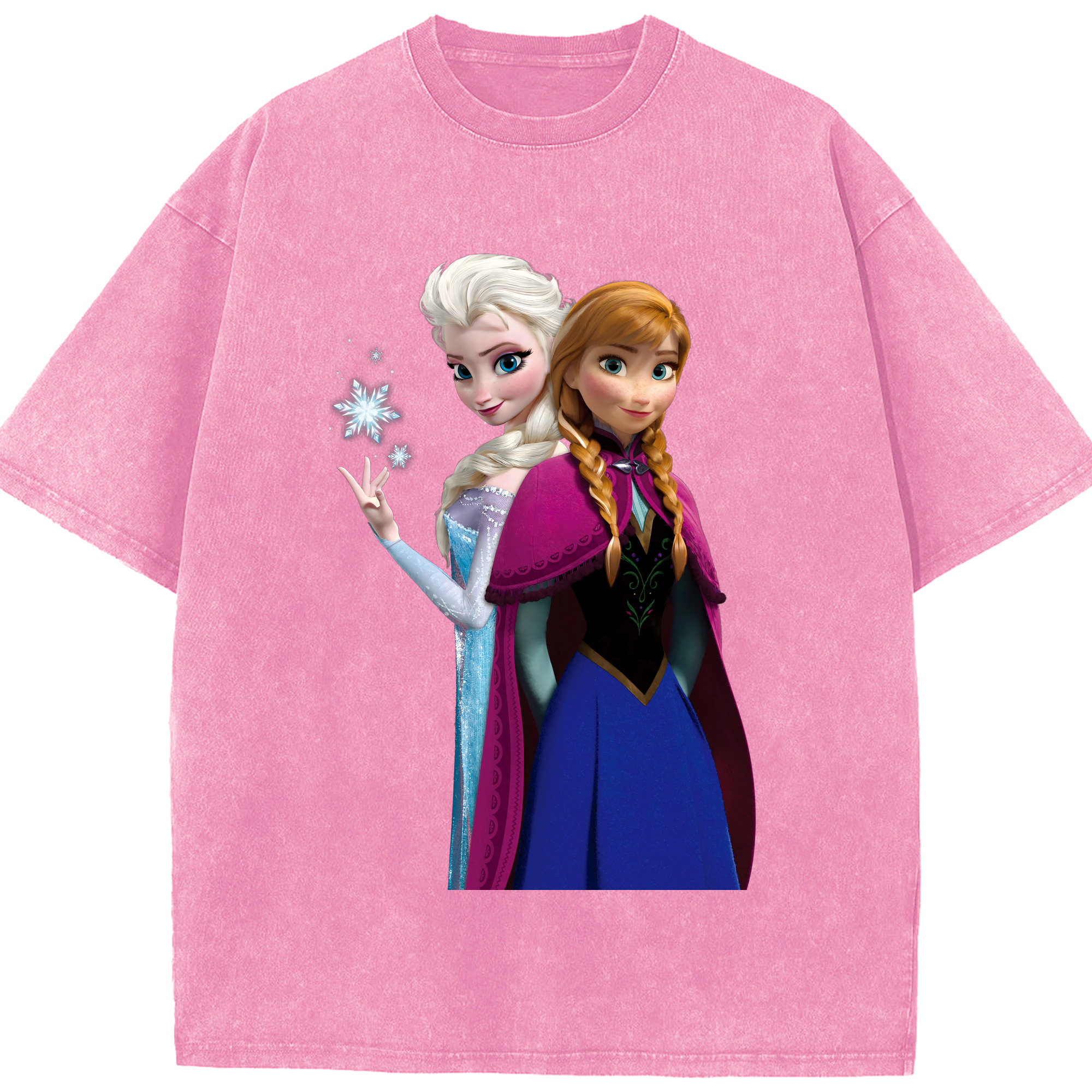 （画像用） アナと雪の女王 アンナ エルサ Frozen Anna Elsa 綿100% ヴィンテージ風 半袖Tシャツ（フロントプリント）